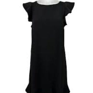ANN TAYLOR LOFT Petite Black Ruffle Cap Sleeve Shift Dress Size